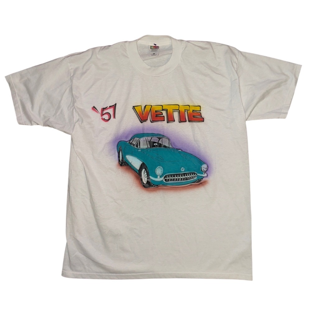 Vintage Fruit of the Loom Best 57 Vette Corvette Graphic T-Shirt White Large